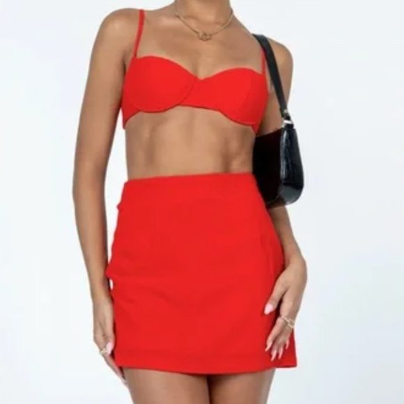 Princess Polly Dresses & Skirts - princess polly two piece set crop red skirt mini